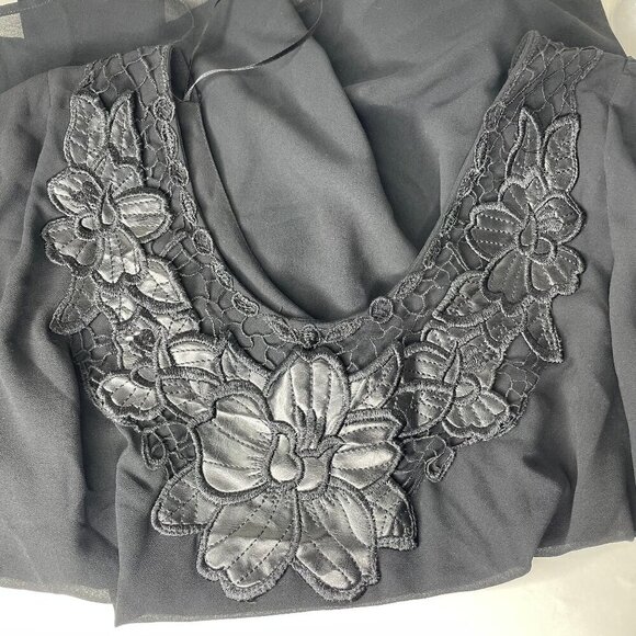 Double Zero Lace Faux Leather Floral Back/ Triple Snap Sleeve Tunic Blouse Med - Picture 7 of 9